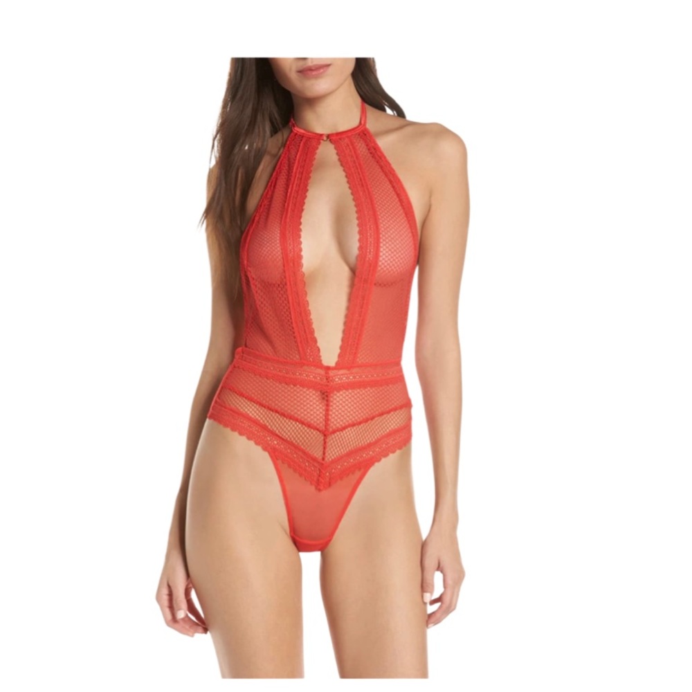 BNWT AARLA sexy lace BODYSUIT IN RED size US small (6)